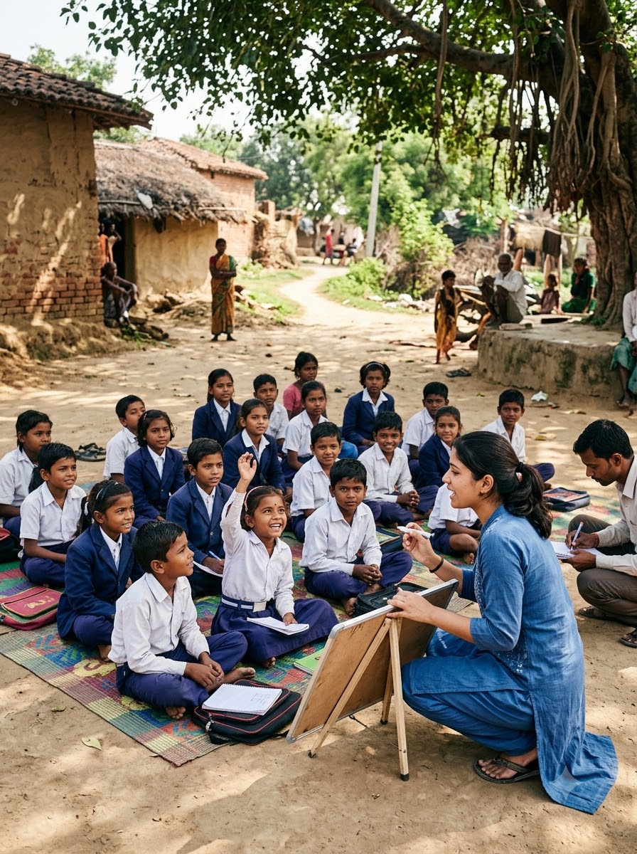 Schoolchildren supported by a community education programme